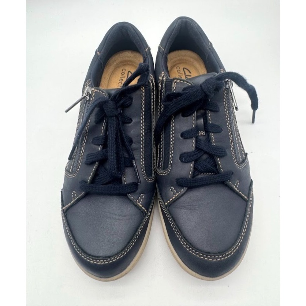 Clarks Womens Bryianne Bayla Lace & Side Zip Sneaker Shoe 6.5M Navy Blue 37 EU‎